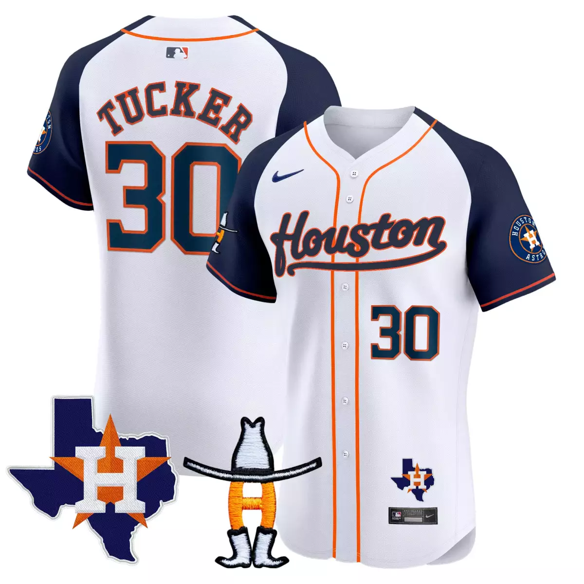 Kyle Tucker 30 Houston Astros Jersey White Texas Star Cowboy Hat Boots Men Navy Blue