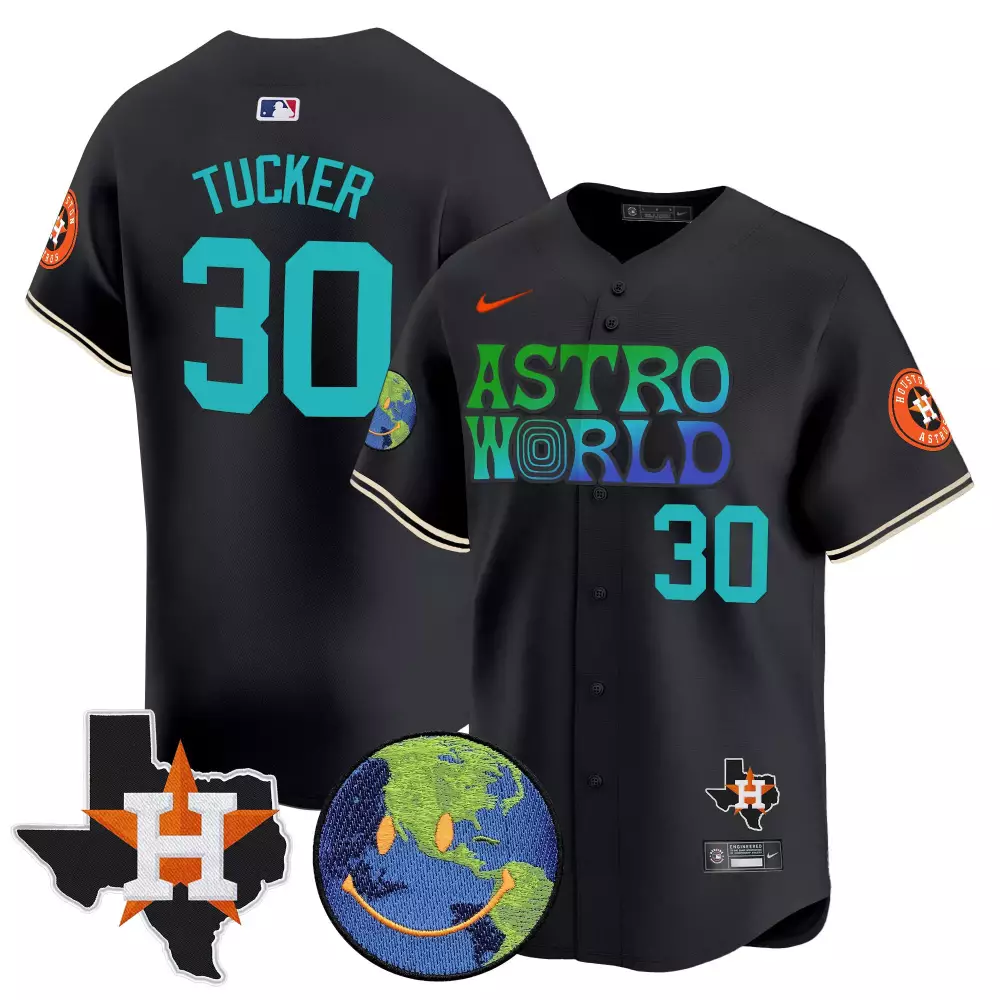 Kyle Tucker 30 Astros Jersey Black Astroworld Smiling Earth Men Teal Green Blue White