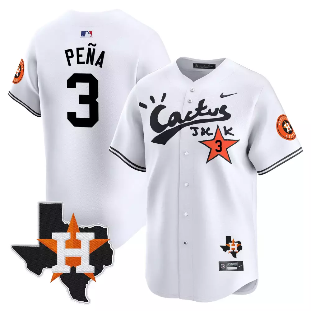 Jeremy Pena 3 Houston Astros Jersey White Cactus Jack Texas Map Men Black Orange