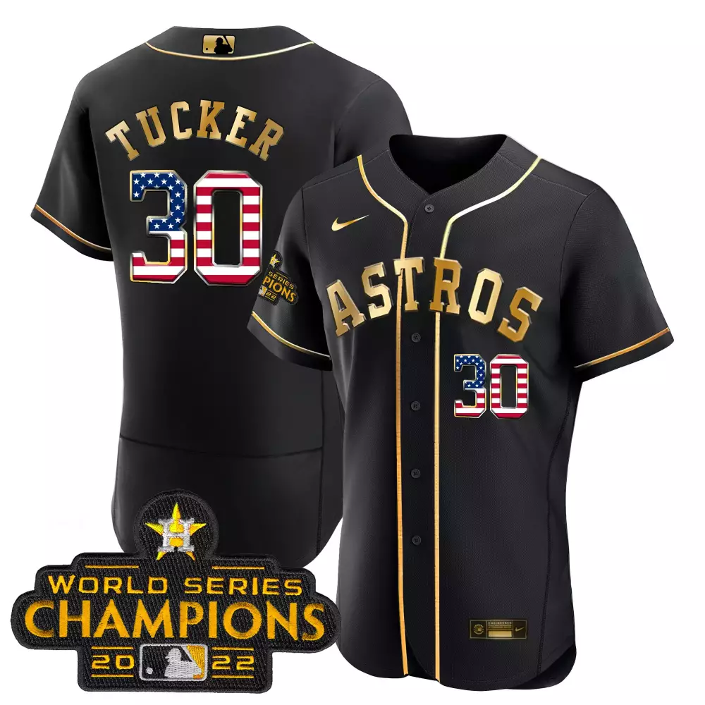 Kyle Tucker 30 Astros Jersey Black World Series Champions 2022 Men Gold Stitched