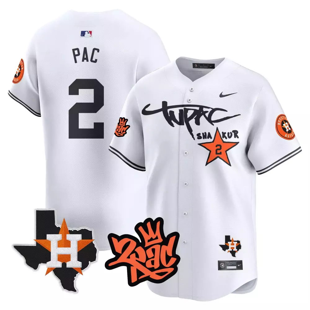 Tupac Shakur 2 Houston Astros Jersey White State Outline Star Men Orange Black Vapor