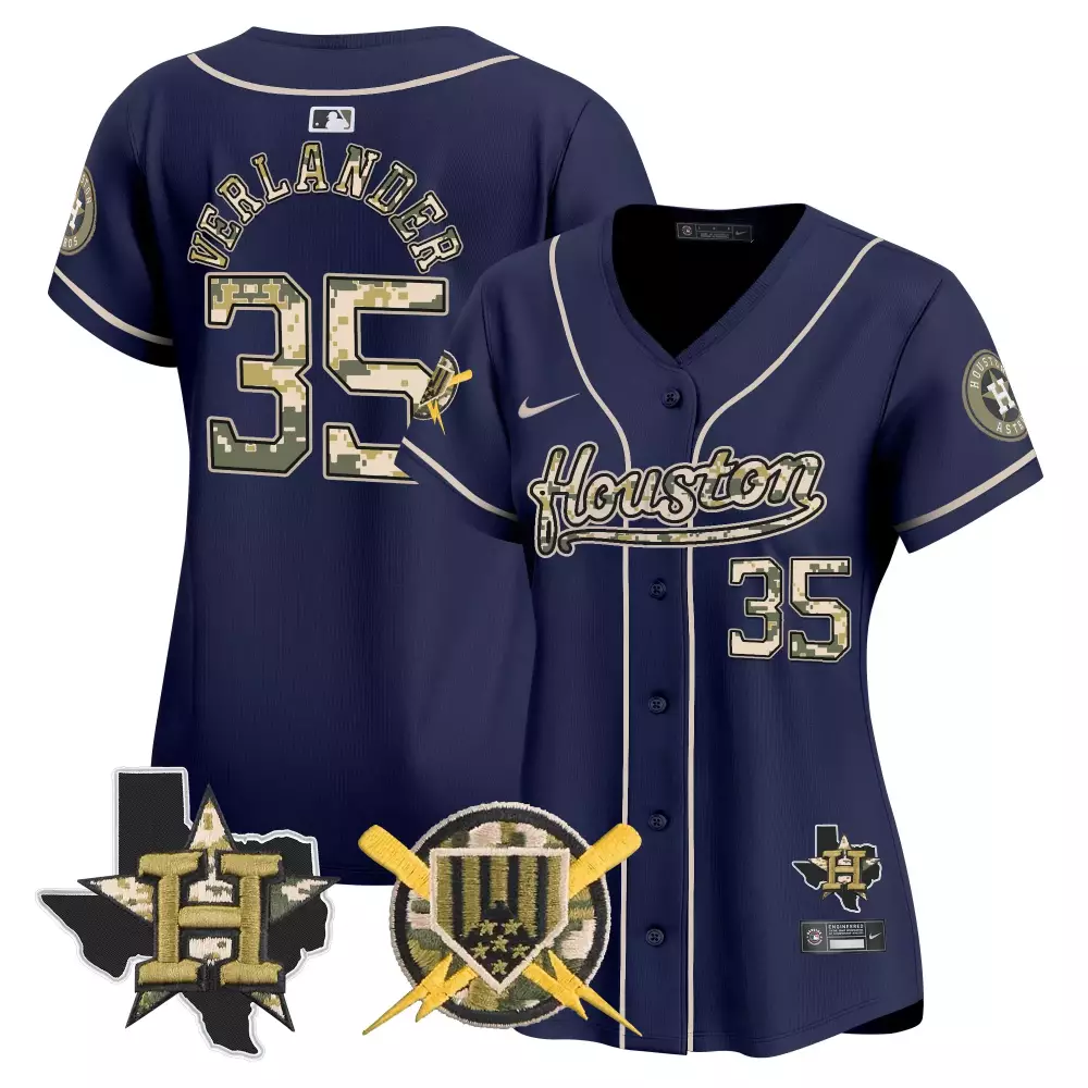 Justin Verlander 35 Jersey Navy Houston Astros Texas Shape Round Crossed Bats Men