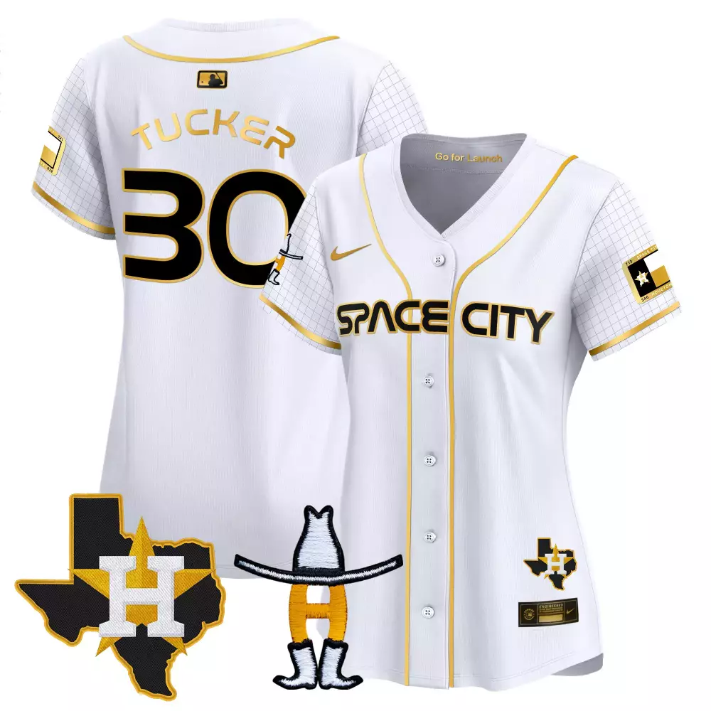 Tucker Space 30 Houston Astros Jersey White City Connect Texas Shape Women Alternate