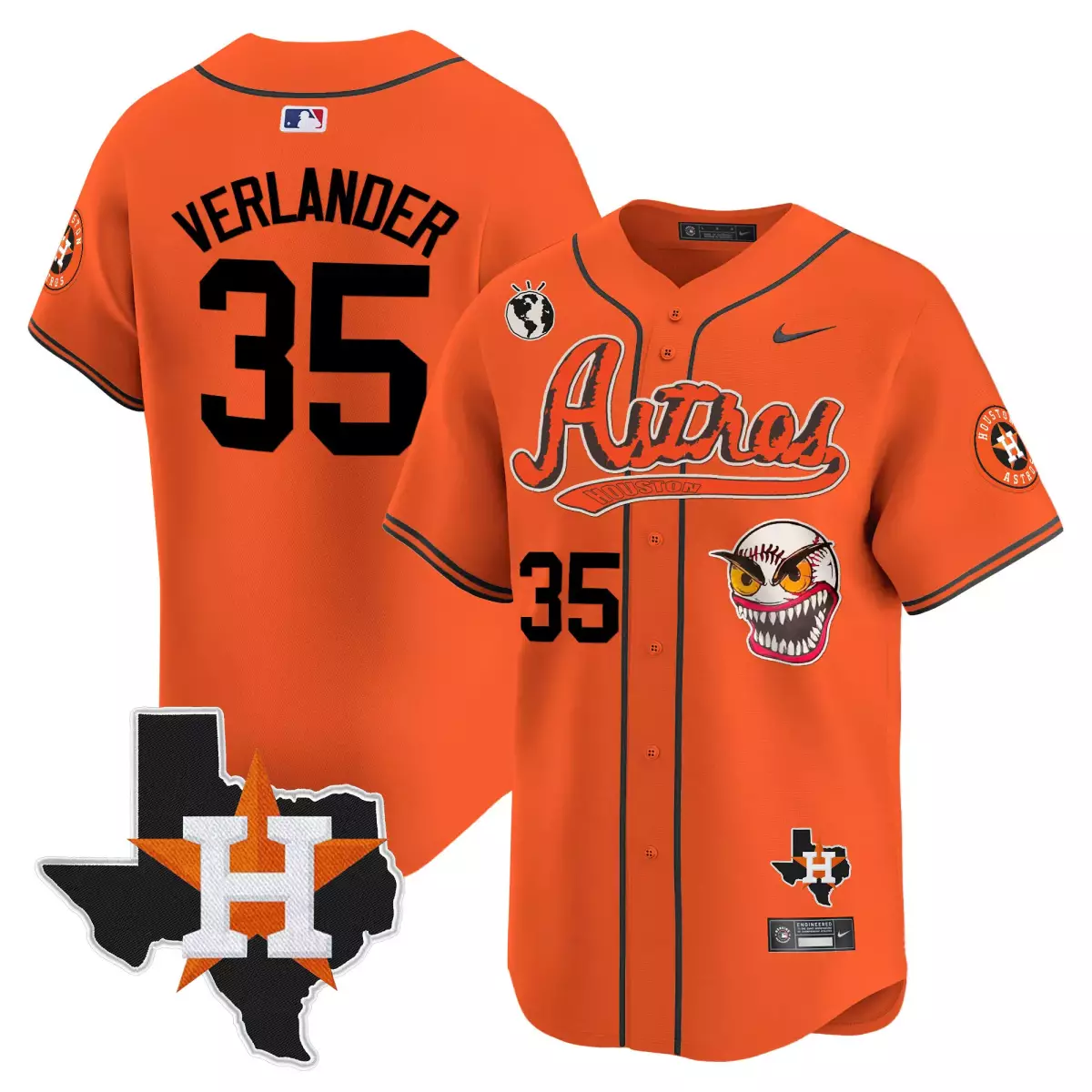 Justin Verlander 35 Jersey Orange Orbit City Connect Houston Astros Texas Star World Globe