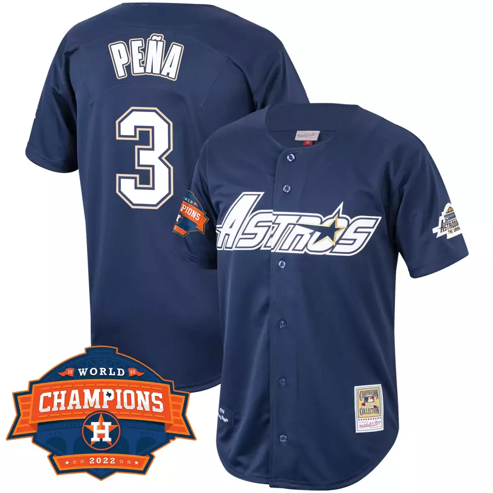 Jeremy Pena 3 Astros Jersey Navy World Series Champions 2022 Mitchell Ness Cooperstown Collection