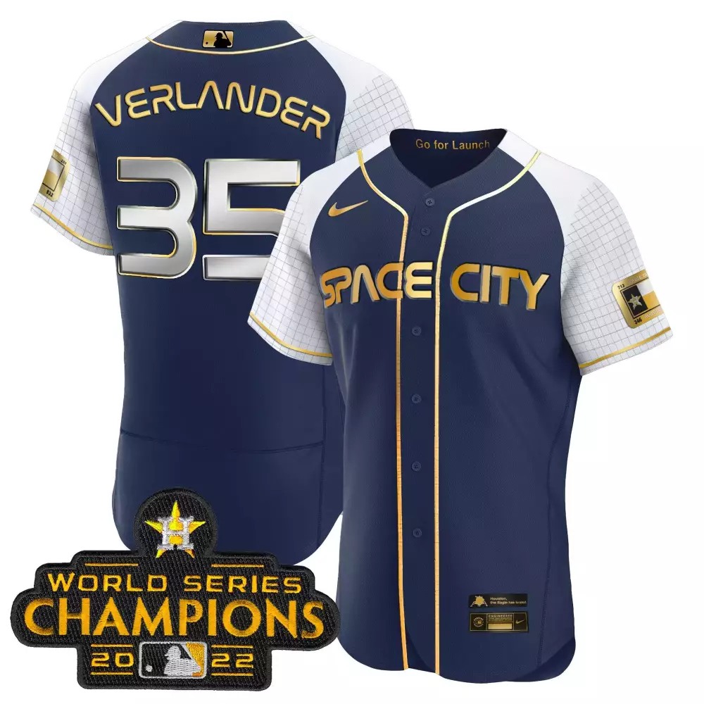 Justin Verlander 35 Jersey Navy Blue Space City Houston Astros World Series Champions 2022