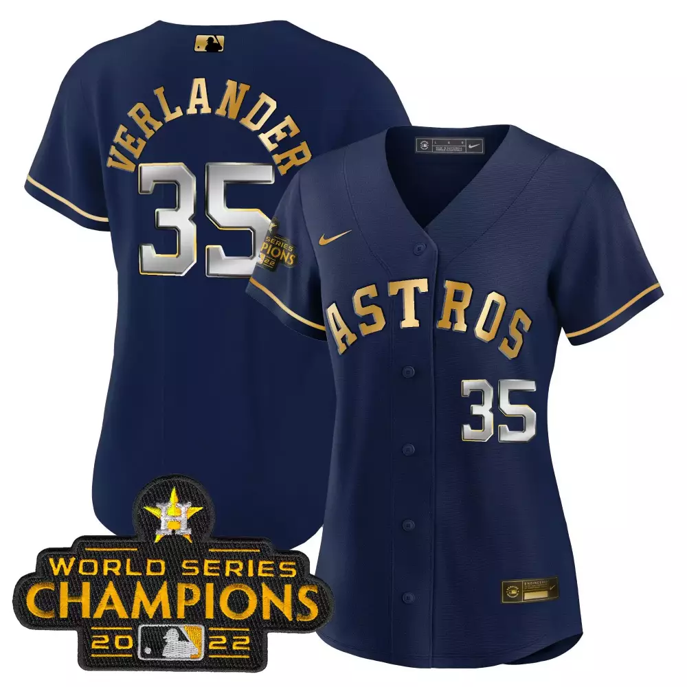 Justin Verlander 35 Astros Jersey Navy World Series Champions 2022 Men Gold Silver