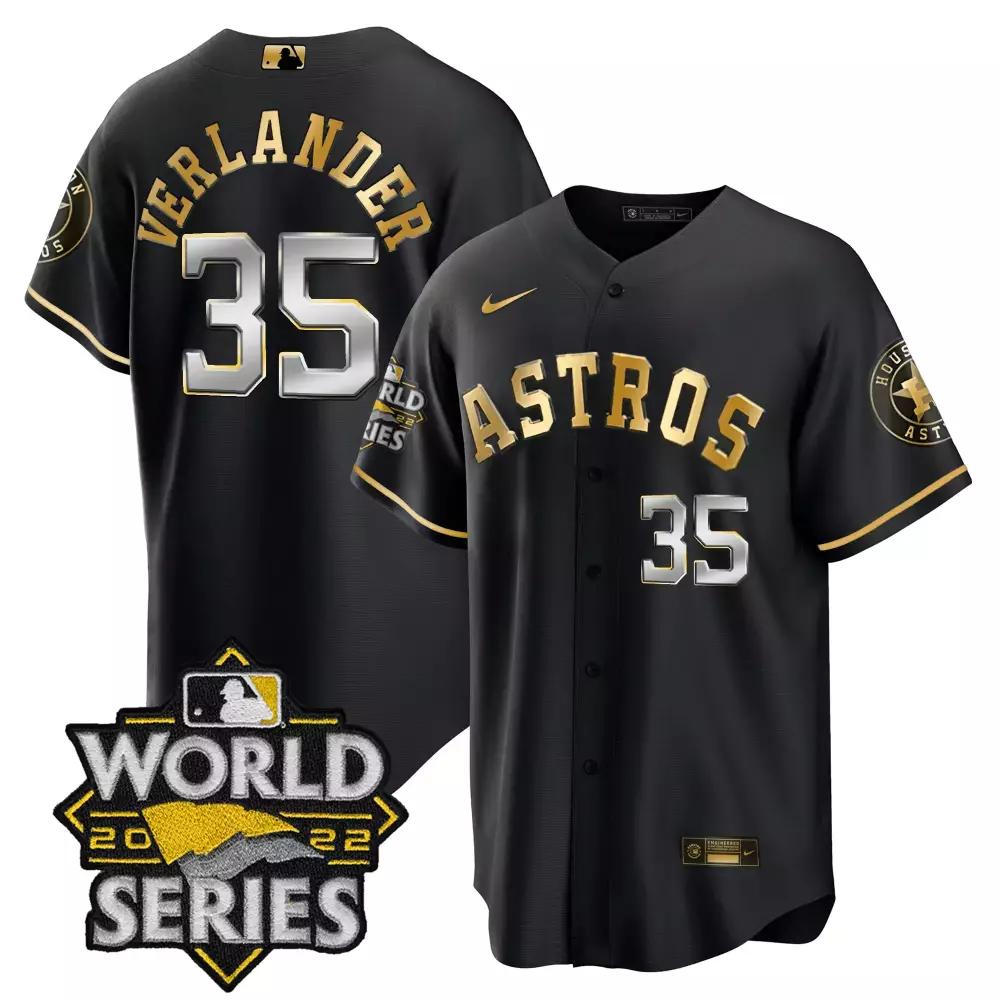 Justin Verlander 35 Astros Jersey Black World Series 2022 Men Gold Silver All Stitched