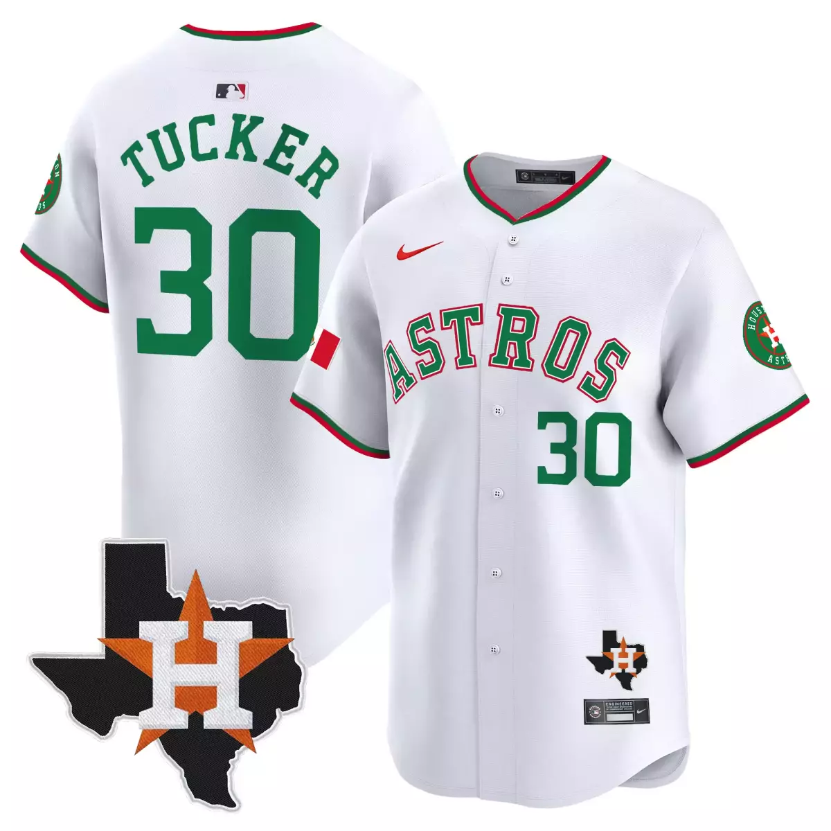 Tucker Mexico 30 Astros Jersey White City Connect Texas Shape Men Split Design Green