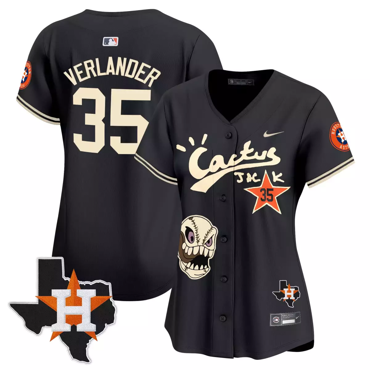 Justin Verlander 35 Astros Jersey Black Cactus Jack Houston Texas State Men Cream