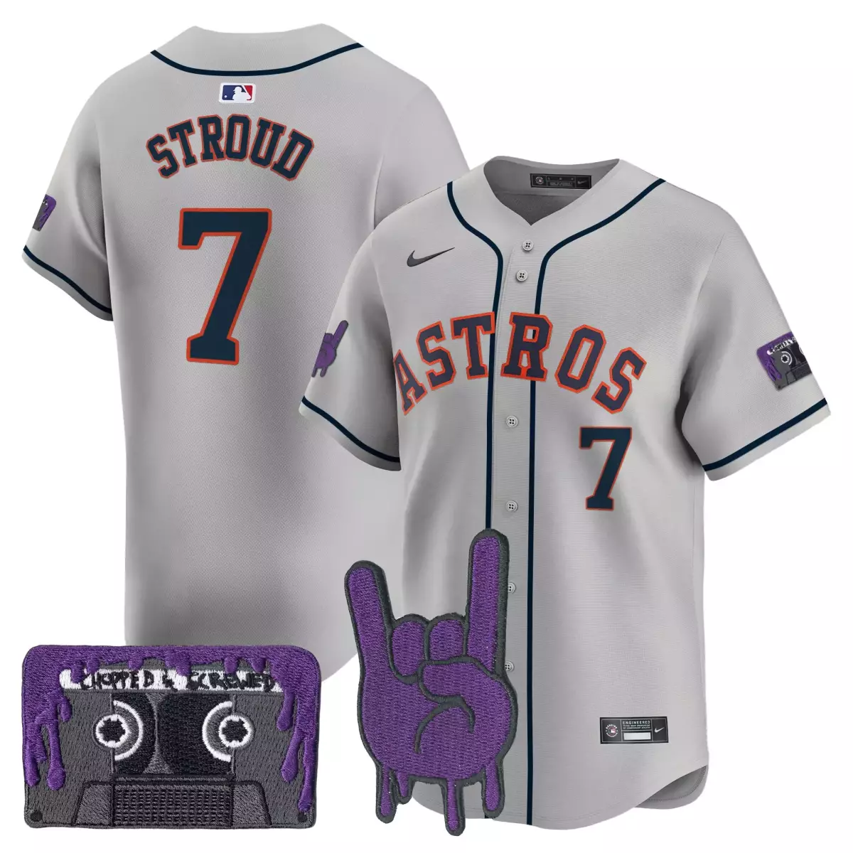 Stroud Dj 7 Astros Jersey Gray Houston Astronauts Cassette Tape Rock Hand Men Navy