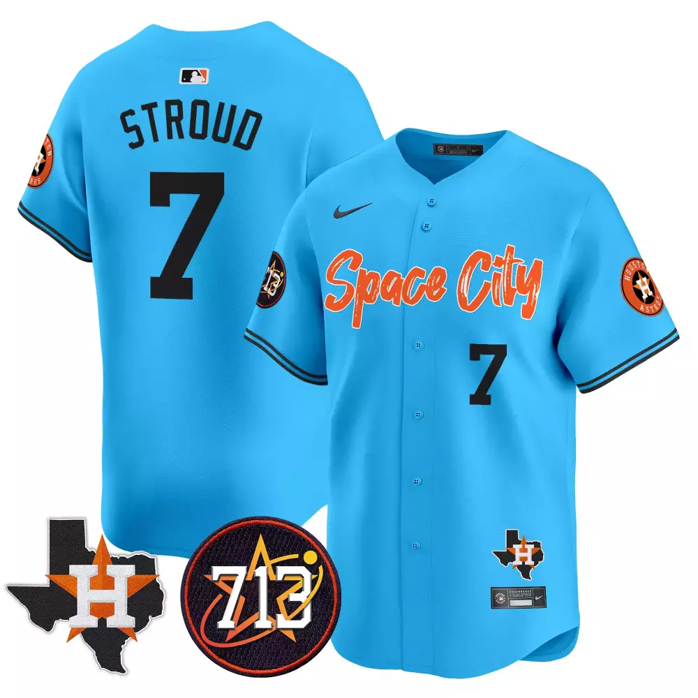 Stroud Space 7 Houston Astros Jersey Sky Blue City Star 2023 Men Black Orange Stitched