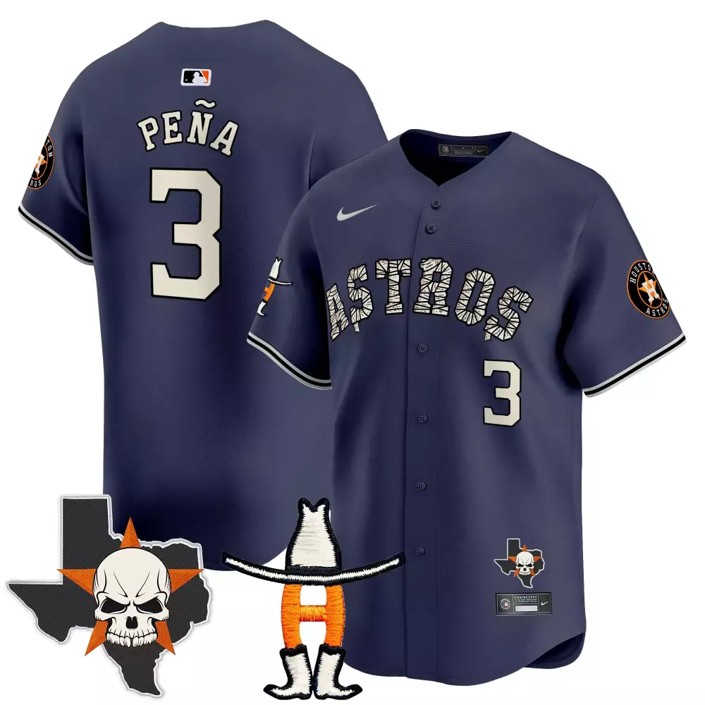 Jeremy Pena 3 Astros Jersey Navy City Connect Texas Outline Skull Star Men Split Design