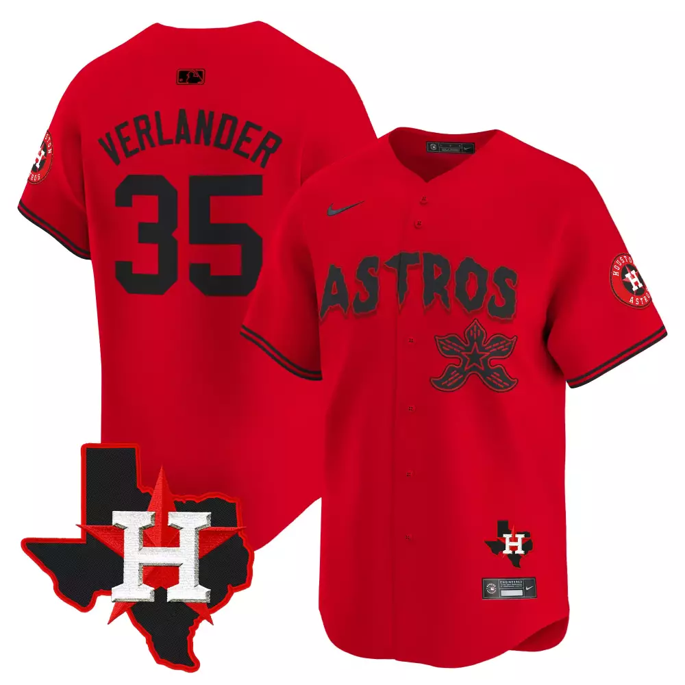 Justin Verlander 35 Astros Jersey Red Houston Texas Shape Men Black All Stitched