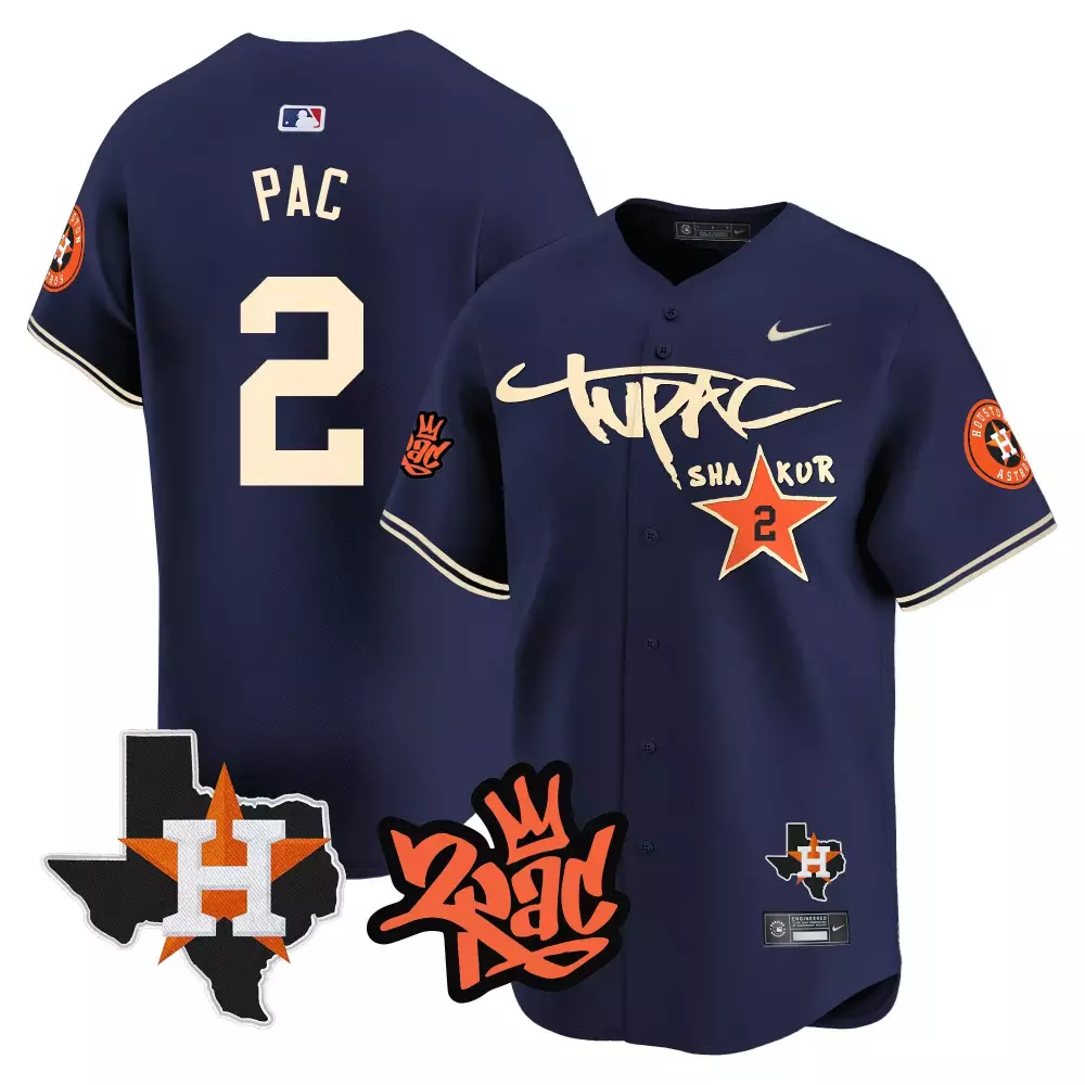Tupac Shakur 2 Houston Astros Jersey Navy 2Pac Collaboration Star "road" Men Cream