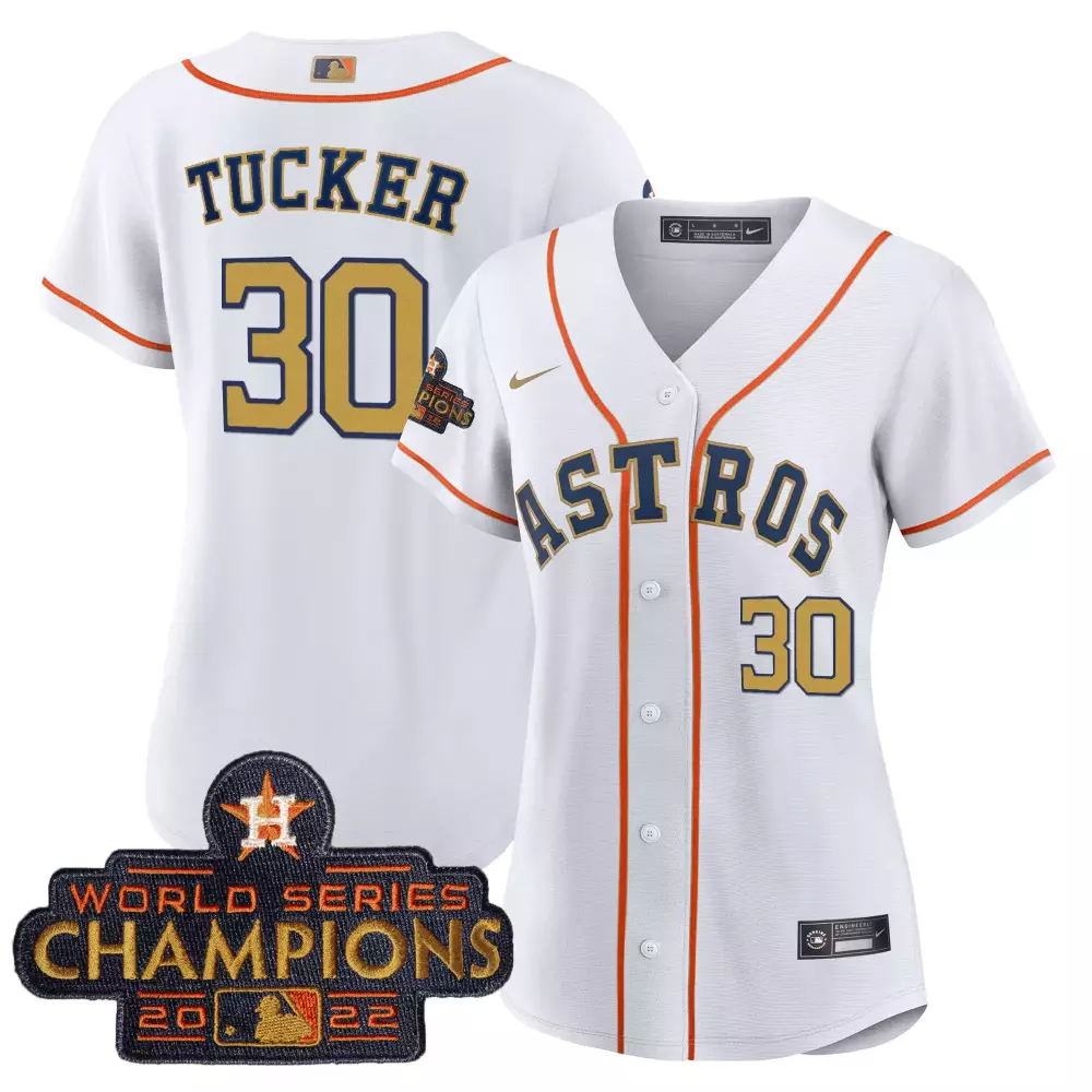 Kyle Tucker 30 Astros Jersey White World Series Champions 2022 Men Navy Orange Gold