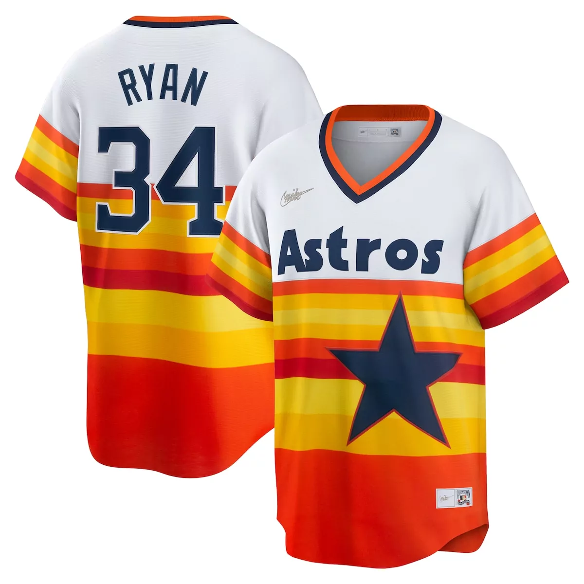 Nolan Ryan 34 Astros Jersey Orange Men Alternate Split Design Yellow Red Navy Blue
