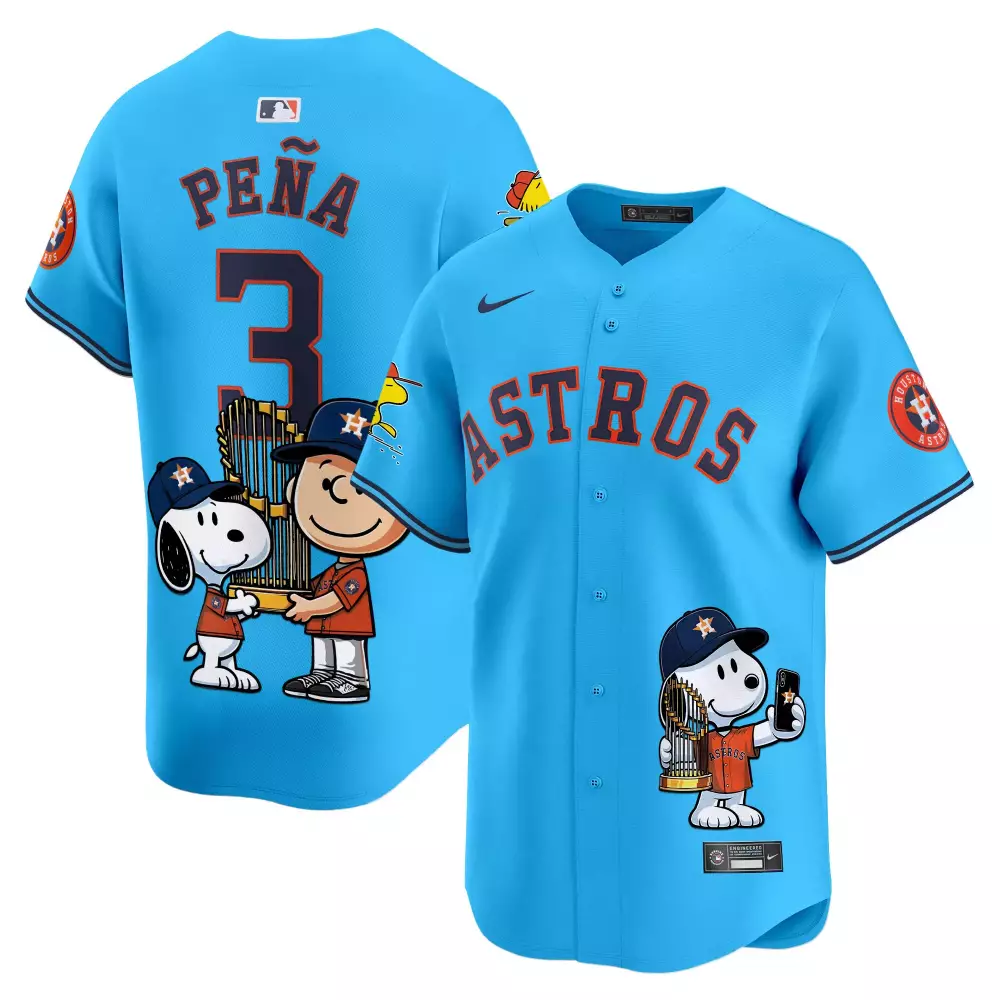 Jeremy Pena 3 Astros Jersey Blue Peanuts X Collaboration Men Orange Navy Stitched