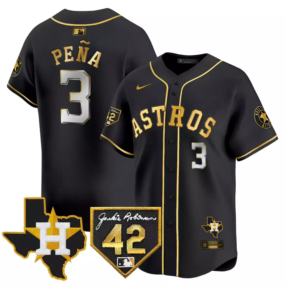 Jeremy Pena 3 Astros Jersey Black Jackie Robinson Day 42 Texas Men Gold Silver Stitched