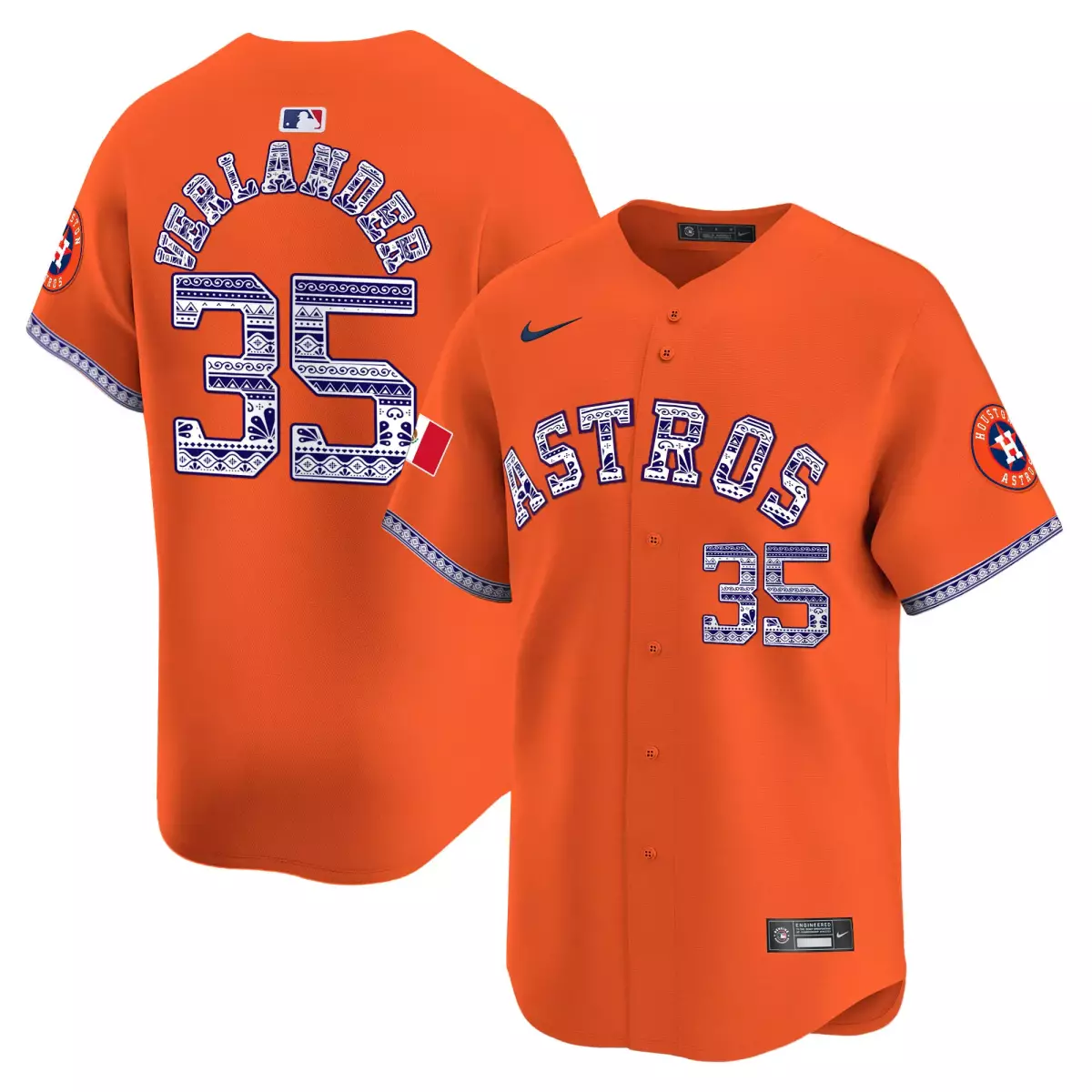 Verlander Mexico 35 Astros Jersey Orange Houston Men Custom Design White Blue Vapor