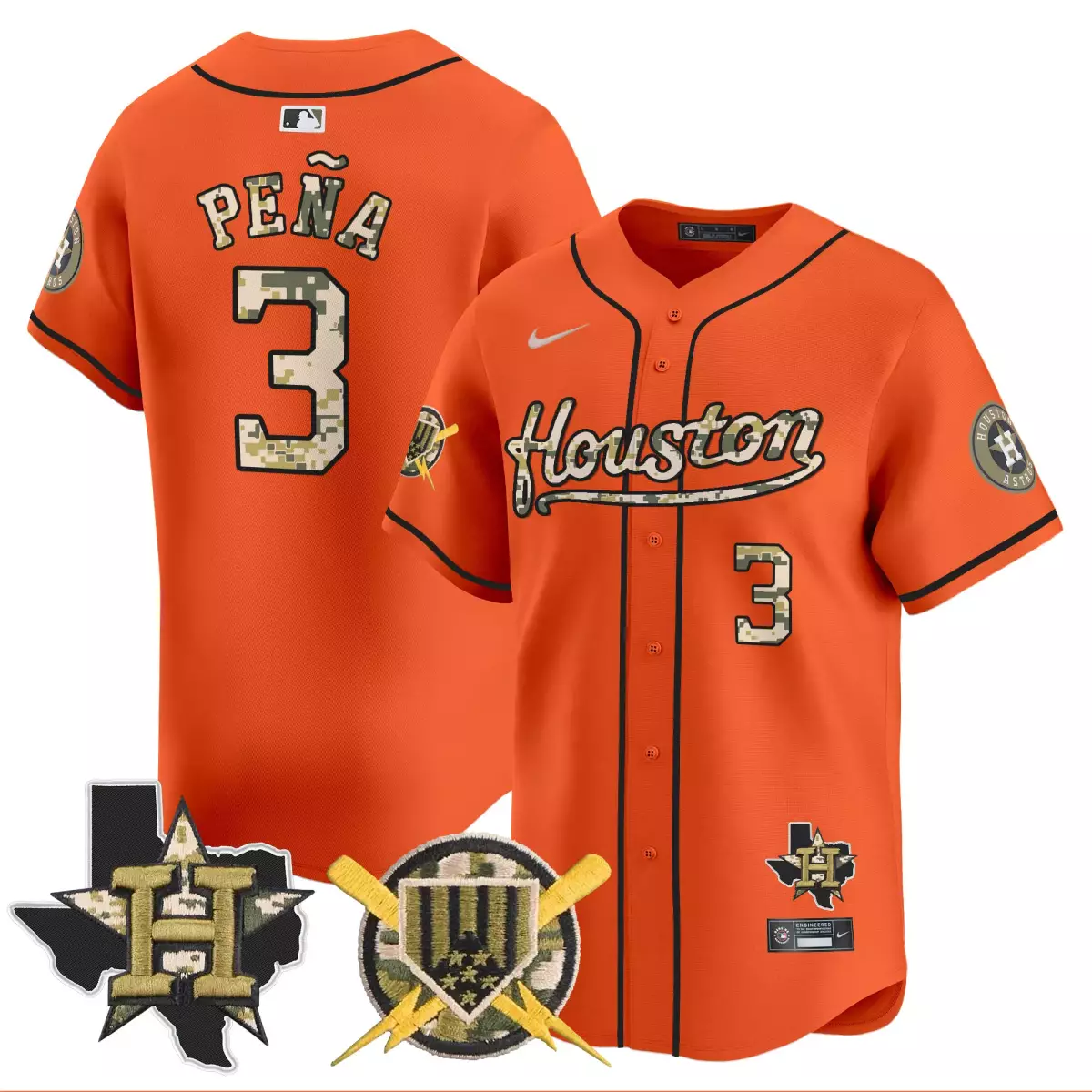 Jeremy Pena 3 Houston Astros Jersey Orange Texas Shape Crossed Bats Men Custom Design