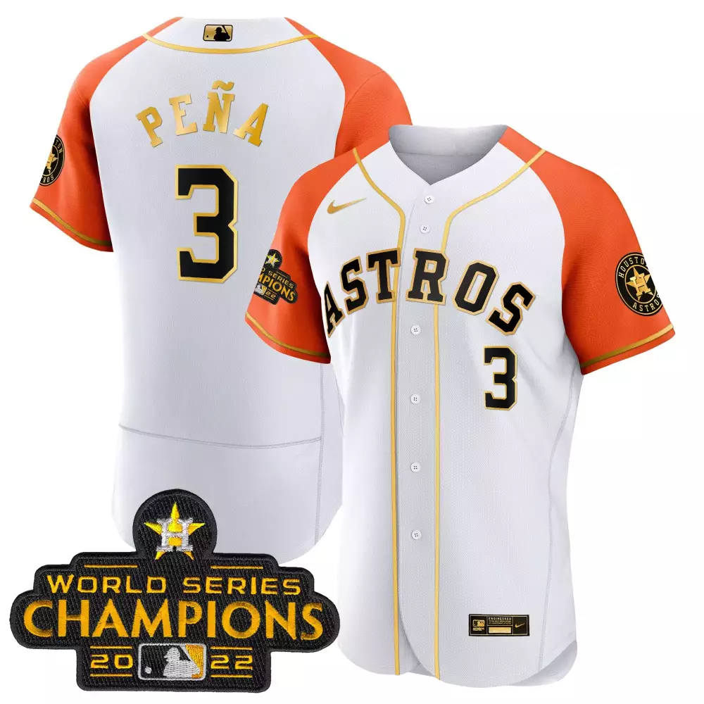 Jeremy Pena 3 Astros Jersey White 2022 World Series Champions Men Orange Gold Alternate
