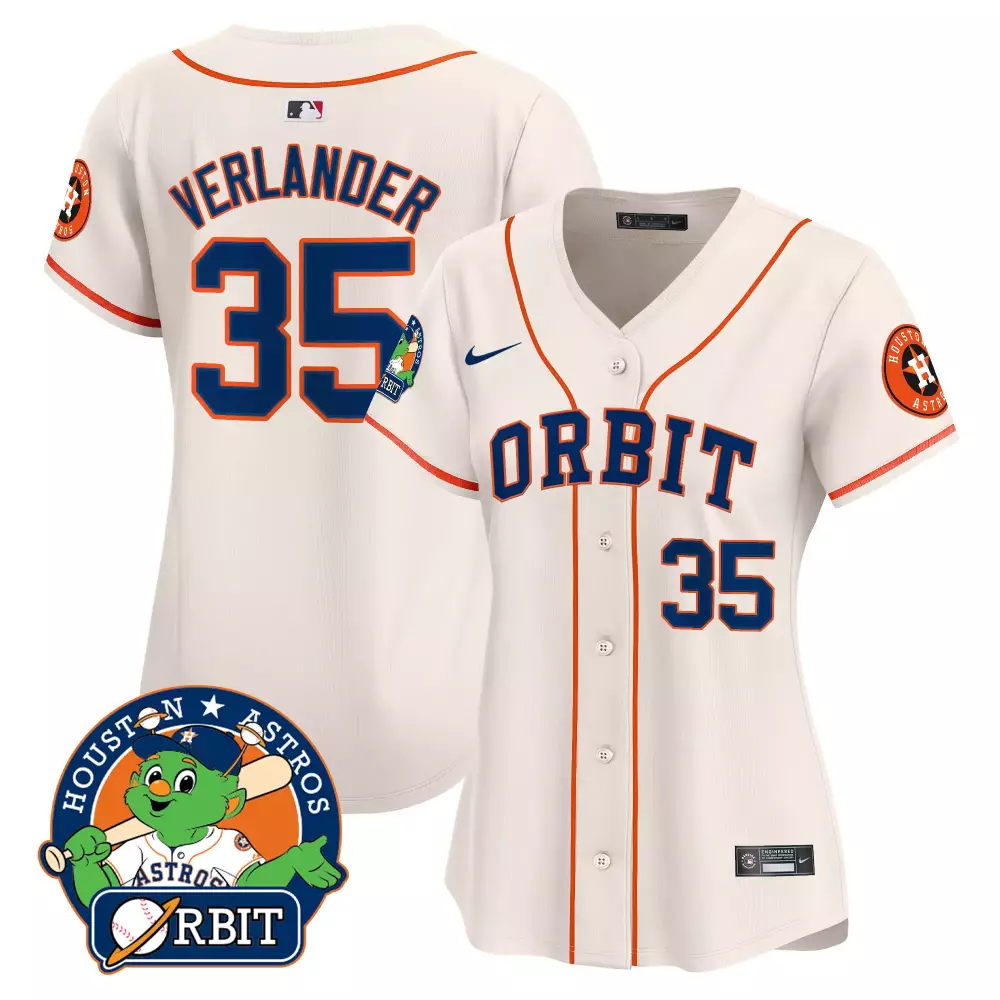 Justin Verlander 35 Jersey White Houston Astros Orbit Men Orange Navy Blue All Stitched