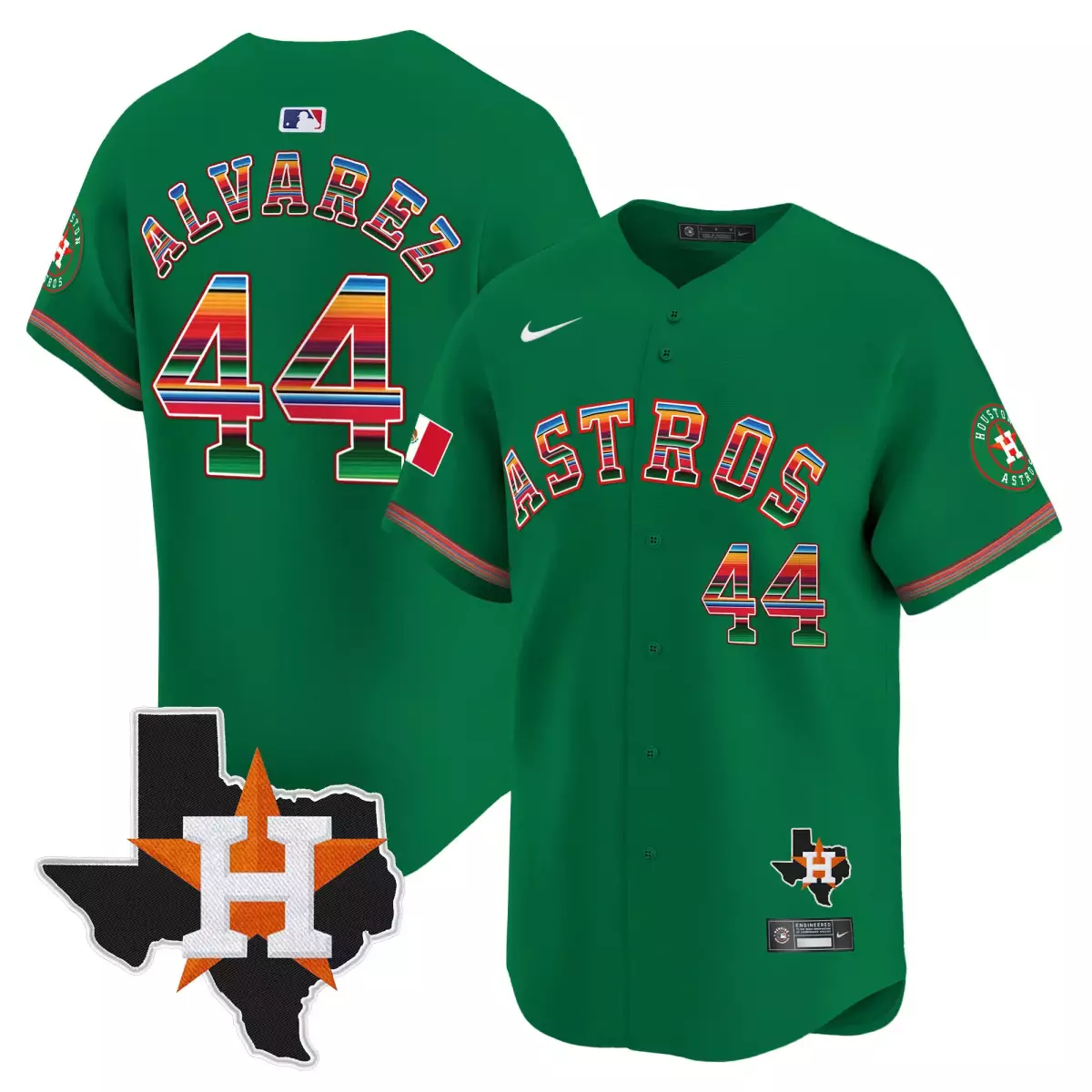 Alvarez 44 Astros Jersey Green Houston Texas Men Split Design White Orange Red Yellow