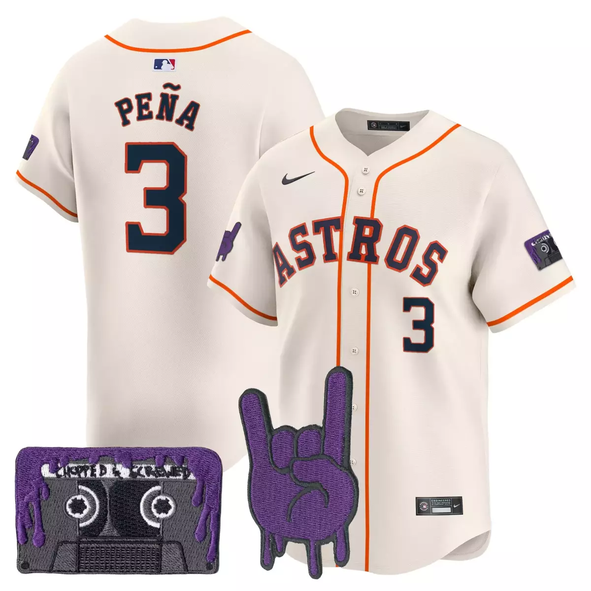 Pena Dj 3 Astros Jersey Cream Limited Edition Cassette Tape Rock Hand Men Navy Orange