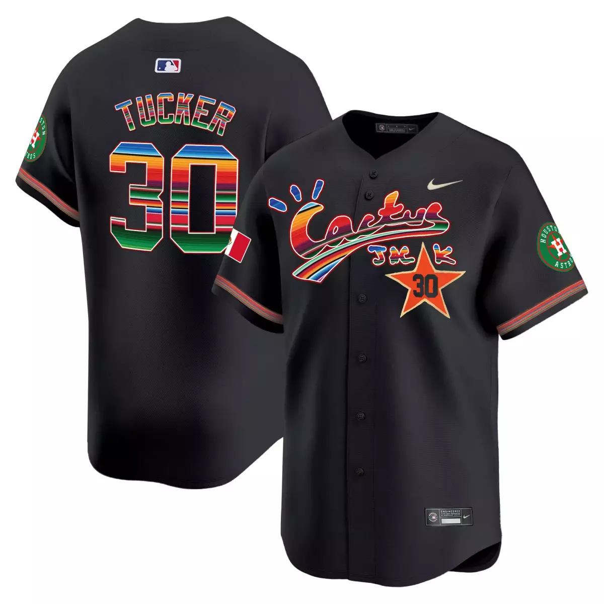 Tucker Mexico 30 Houston Astros Jersey Black Cactus Jack Mexican Flag Men Split Design
