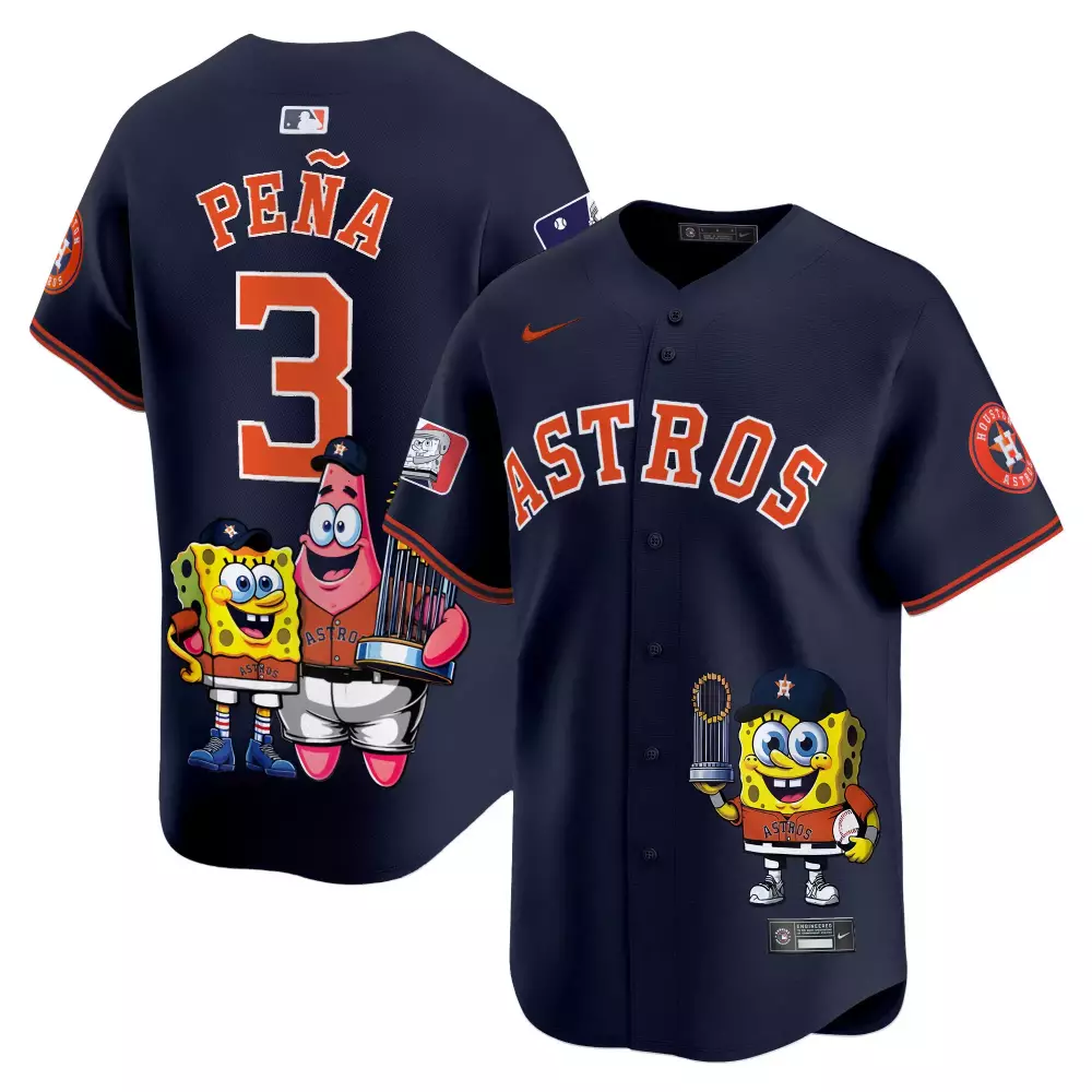Pea Spongebob 3 Astros Jersey Navy Squarepants Men Orange White Stitched Unisex