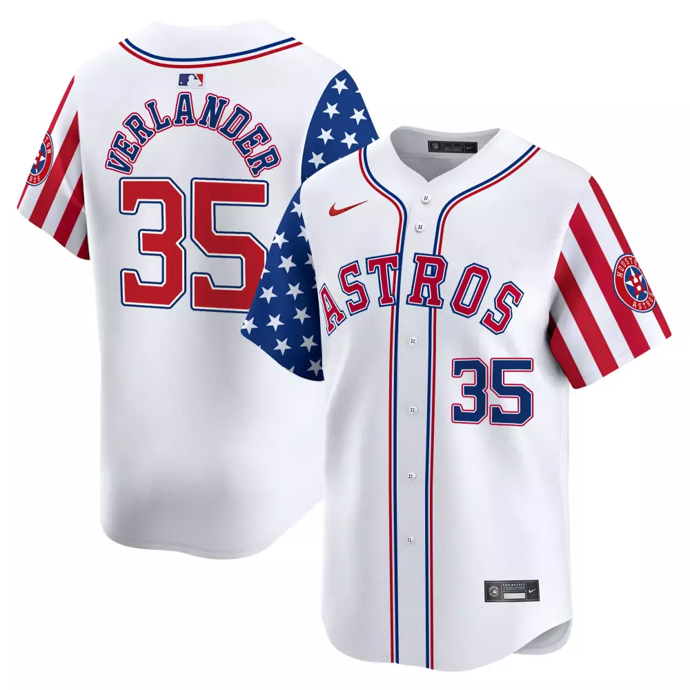 Justin Verlander 35 Jersey White Stars And Stripes Houston Astros Men Split Design