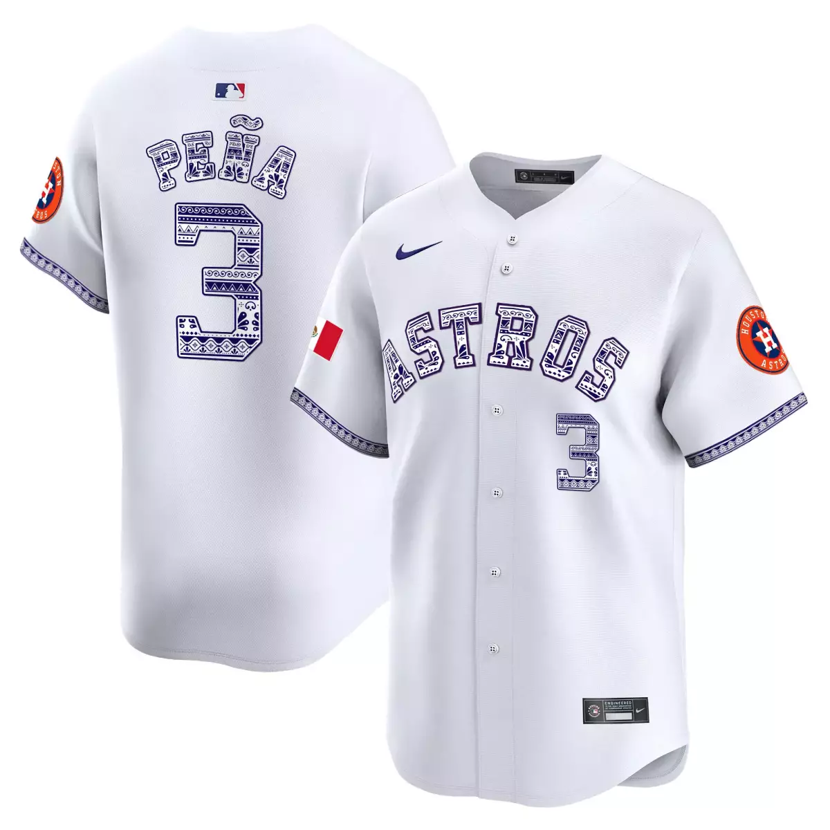 Pena Mexico 3 Astros Jersey White City Connect Flag 2023 Men Custom Design Blue Orange