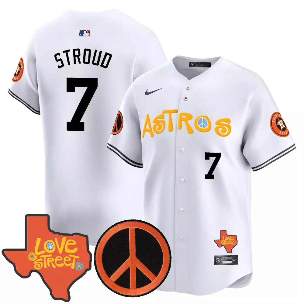 Stroud Love 7 Astros Jersey White Street Texas Peace Sign Men Orange Black All Stitched
