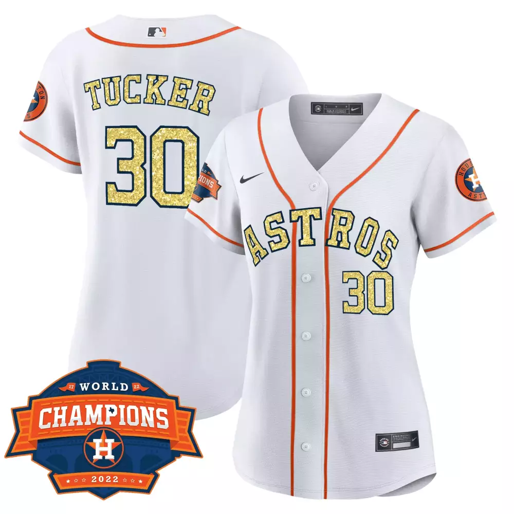 Kyle Tucker 30 Astros Jersey White World Series Champions 2022 Men Orange Gold All