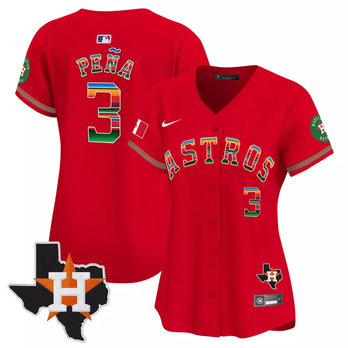 Pena Mexico 3 Astros Jersey Red City Connect Flag Texas State Outline 2023 Men Split