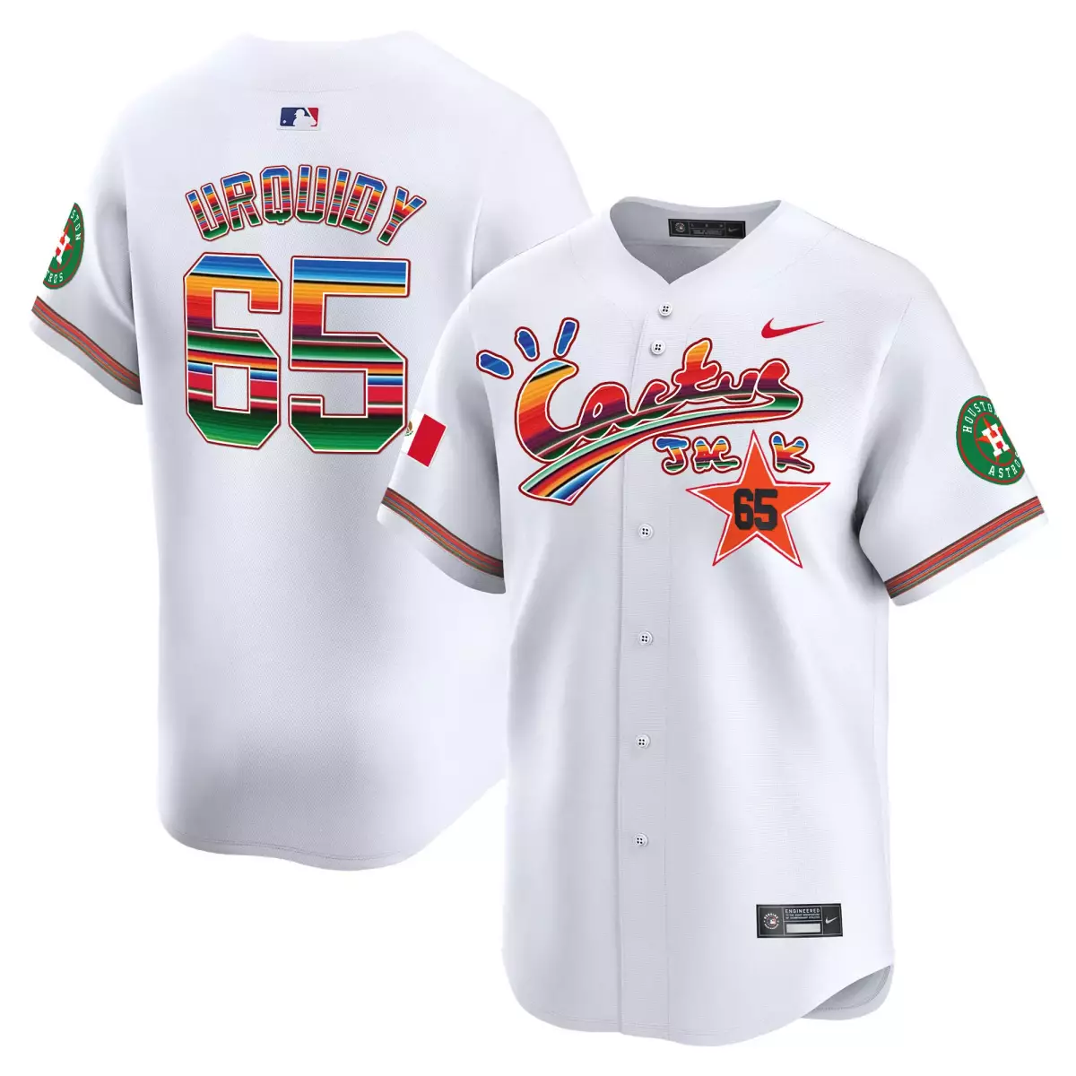 Urquidy Mexico 65 Houston Astros Jersey White Cactus Jack Mexican Flag Men Alternate