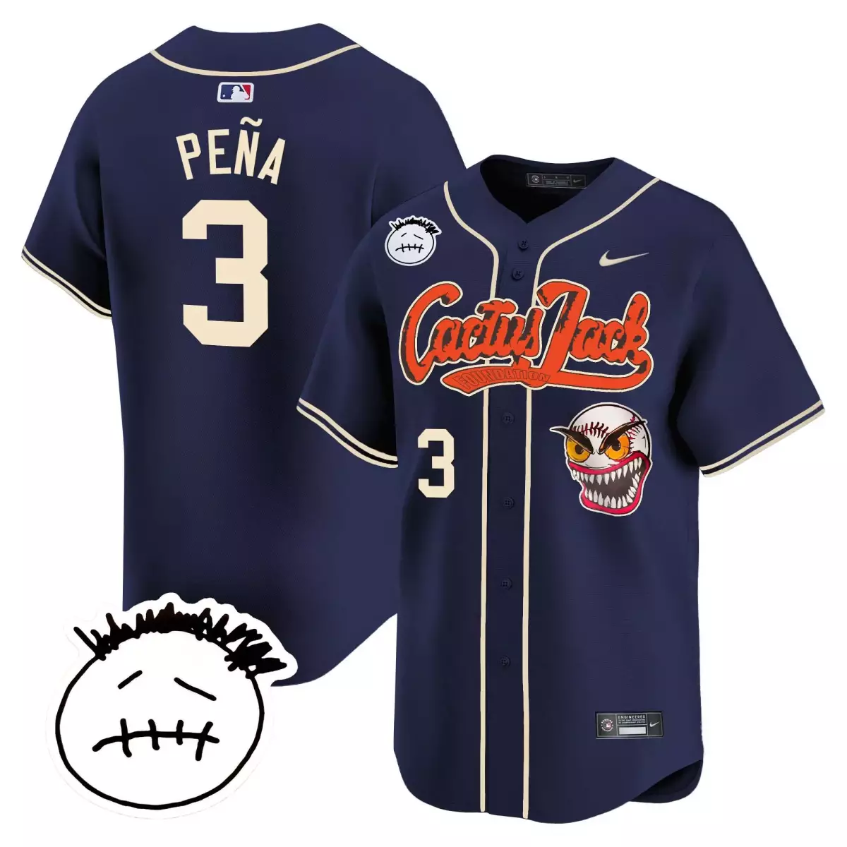 Jeremy Pena 3 Houston Astros Jersey Navy Blue Cactus Jack Men Cream Orange Vapor