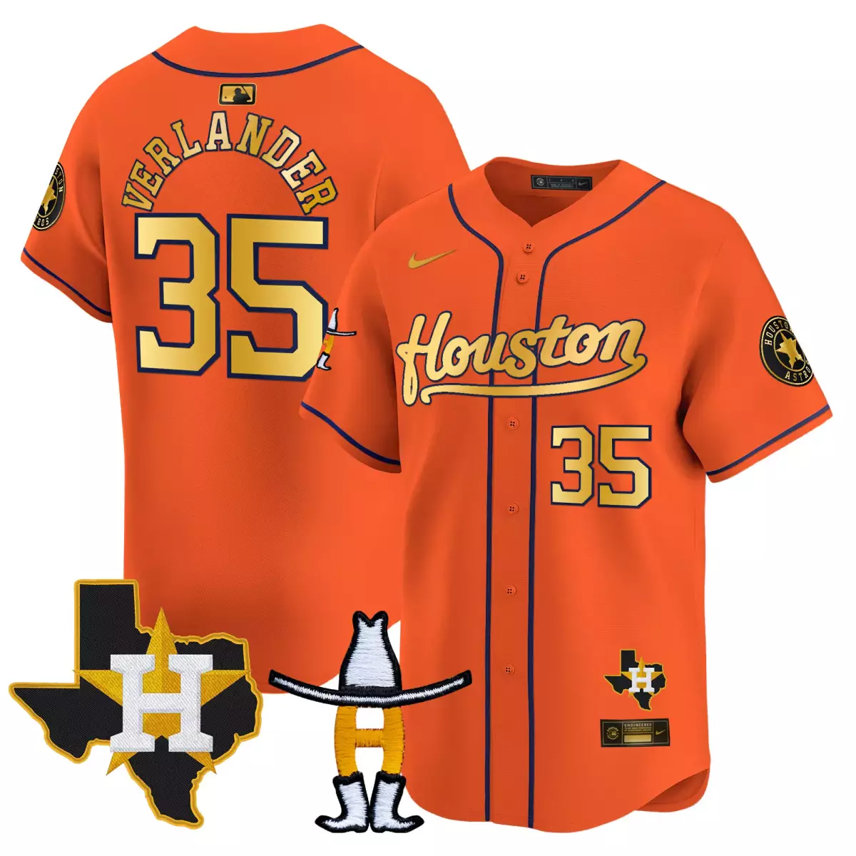 Justin Verlander 35 Jersey Orange City Connect Houston Astros Texas Map Cowboy Hat 2022