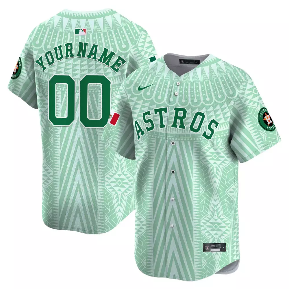Custom Astros Jersey Mint Green Mexico Flag Men Design White Vapor Premier Limited