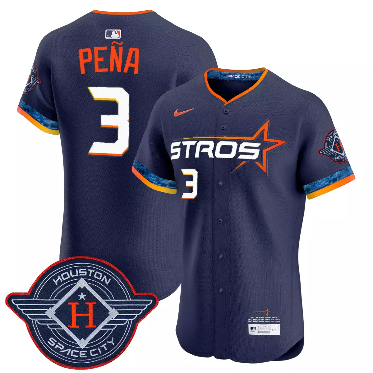 Jeremy Pena 3 Astros Jersey Navy Space City Houston Men Orange White Yellow Vapor
