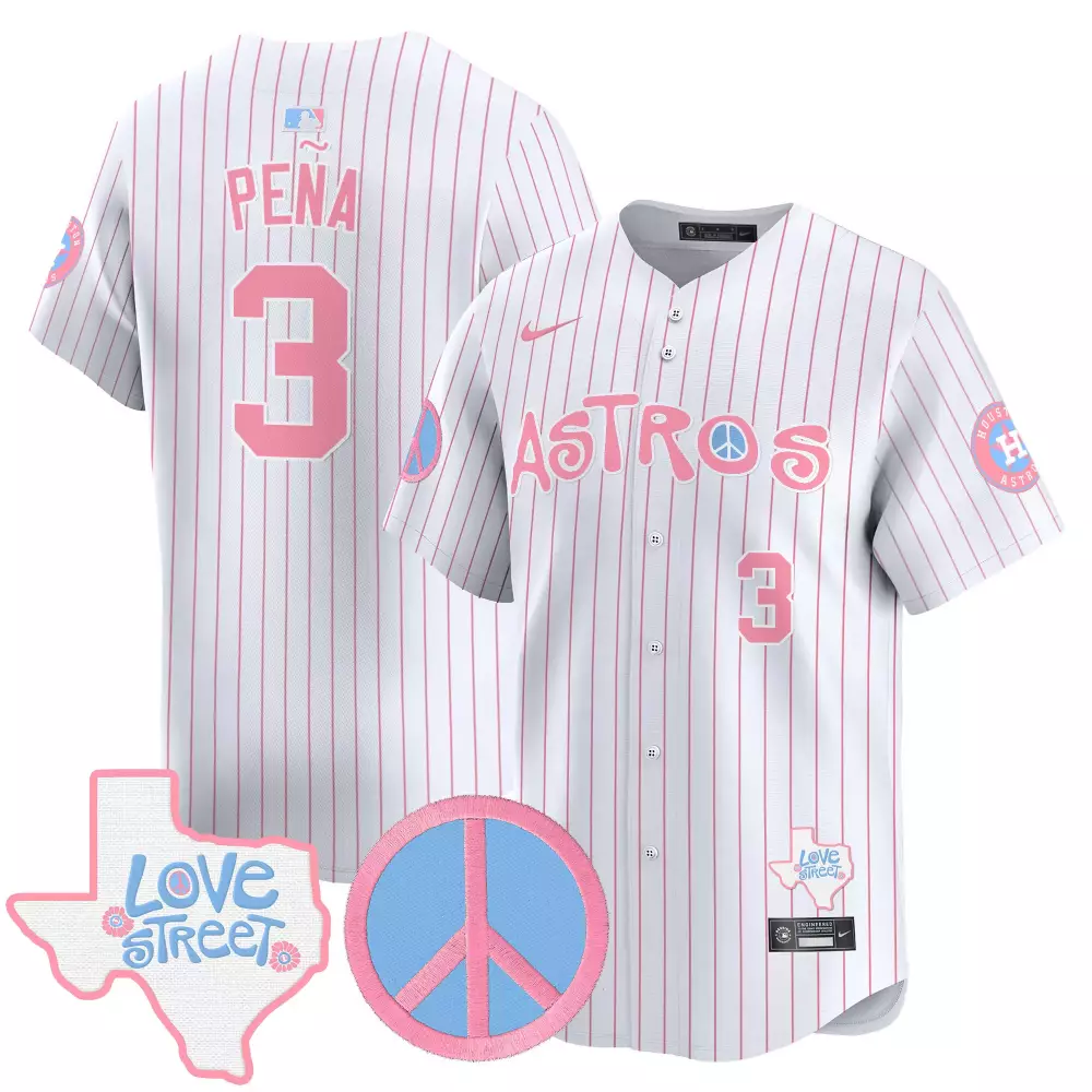 Jeremy Pena 3 Astros Jersey White Love Street Peace Sign Men Pink Unisex All Stitched