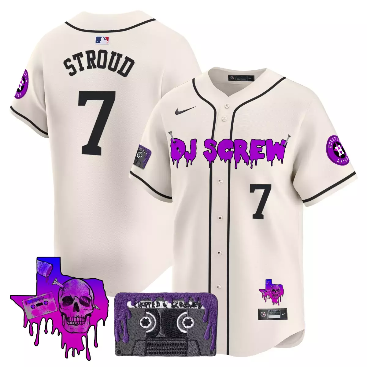 Stroud Dj 7 Houston Astros Jersey Cream Screw Cassette Tape Men Black Purple Vapor