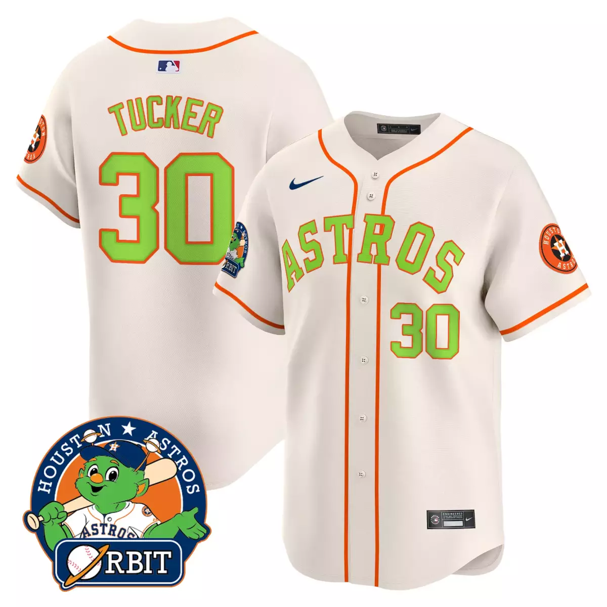 Kyle Tucker 30 Houston Astros Jersey White Orbit Mascot Men Orange Neon Green Vapor