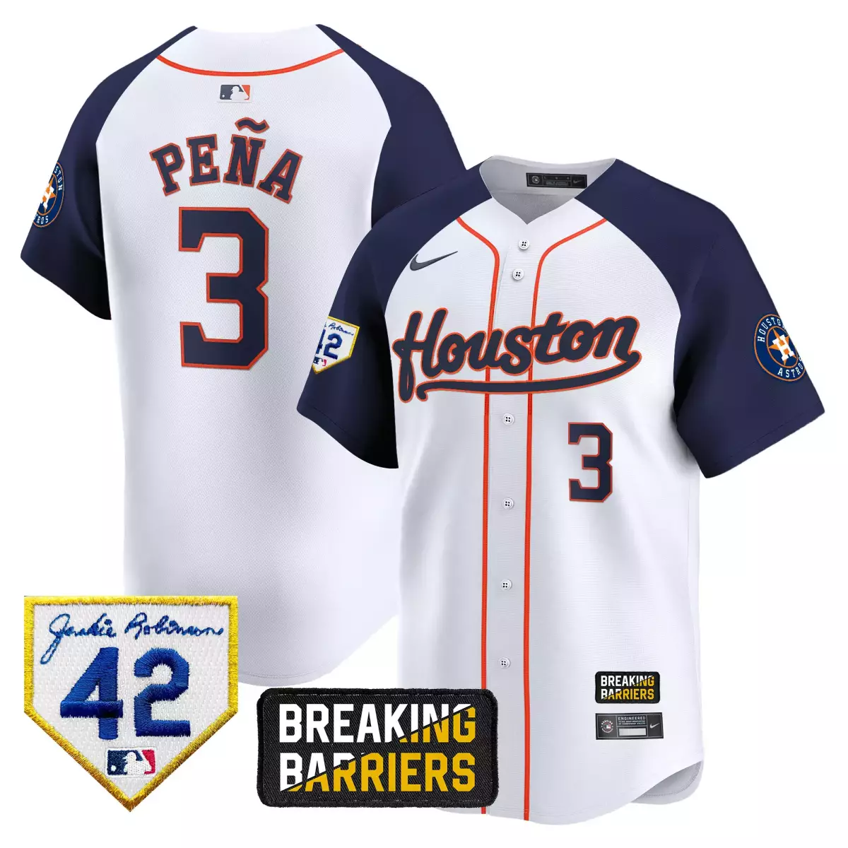 Peña 3 Houston Astros Jersey White Jackie Robinson 42 Breaking Barriers Men Navy Blue