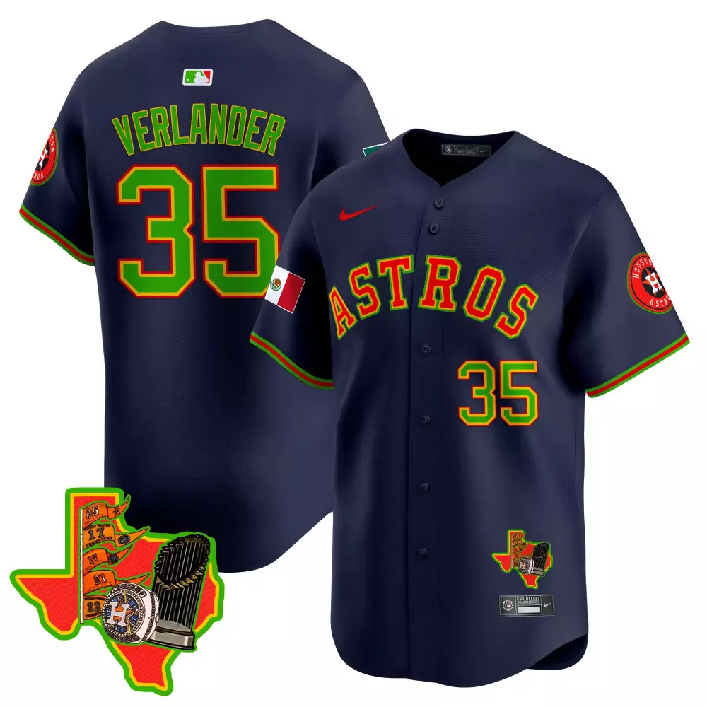 Justin Verlander 35 Astros Jersey Navy City Connect Mexico Flag Houston Men Green