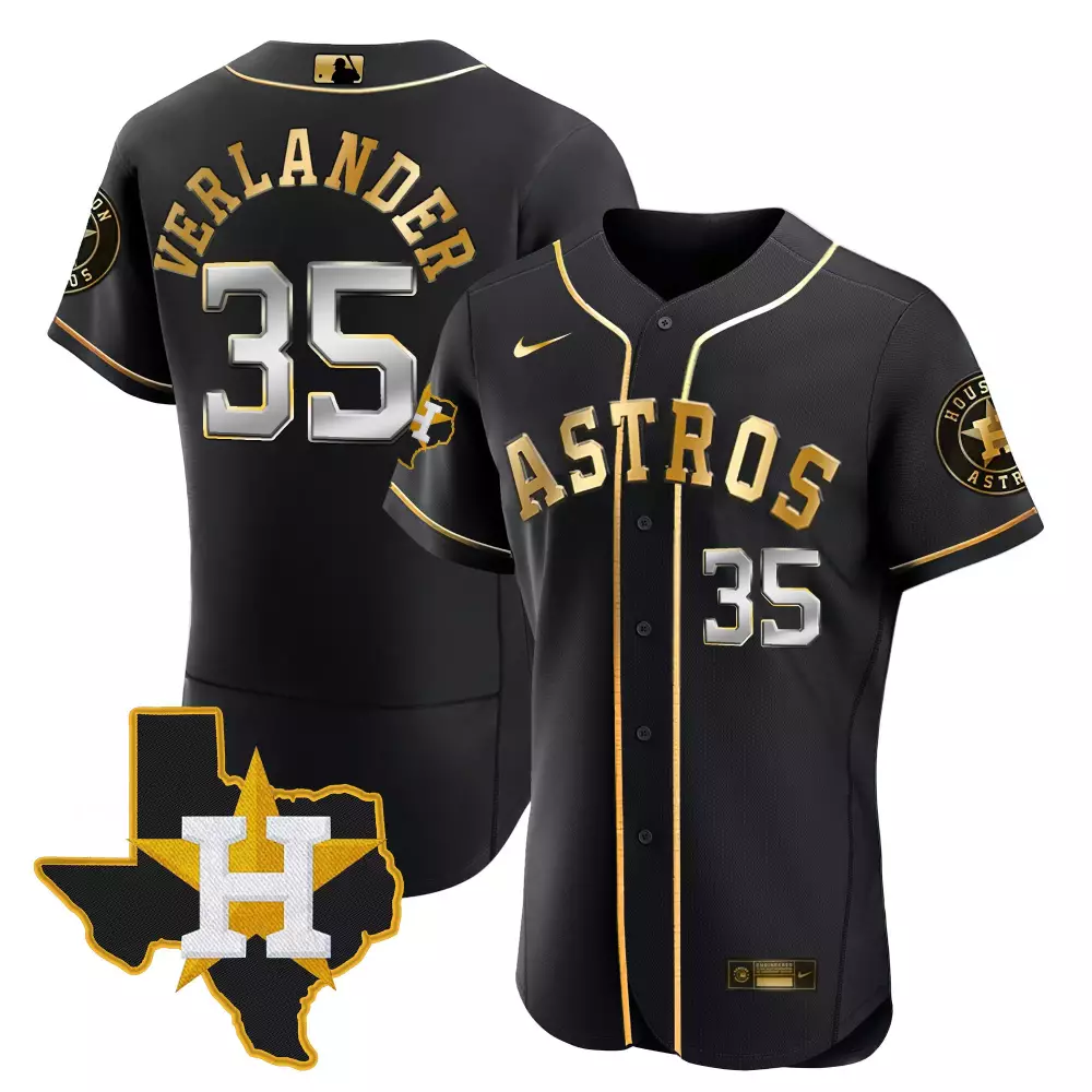 Justin Verlander 35 Astros Jersey Black City Connect Houston Texas Men Gold Silver