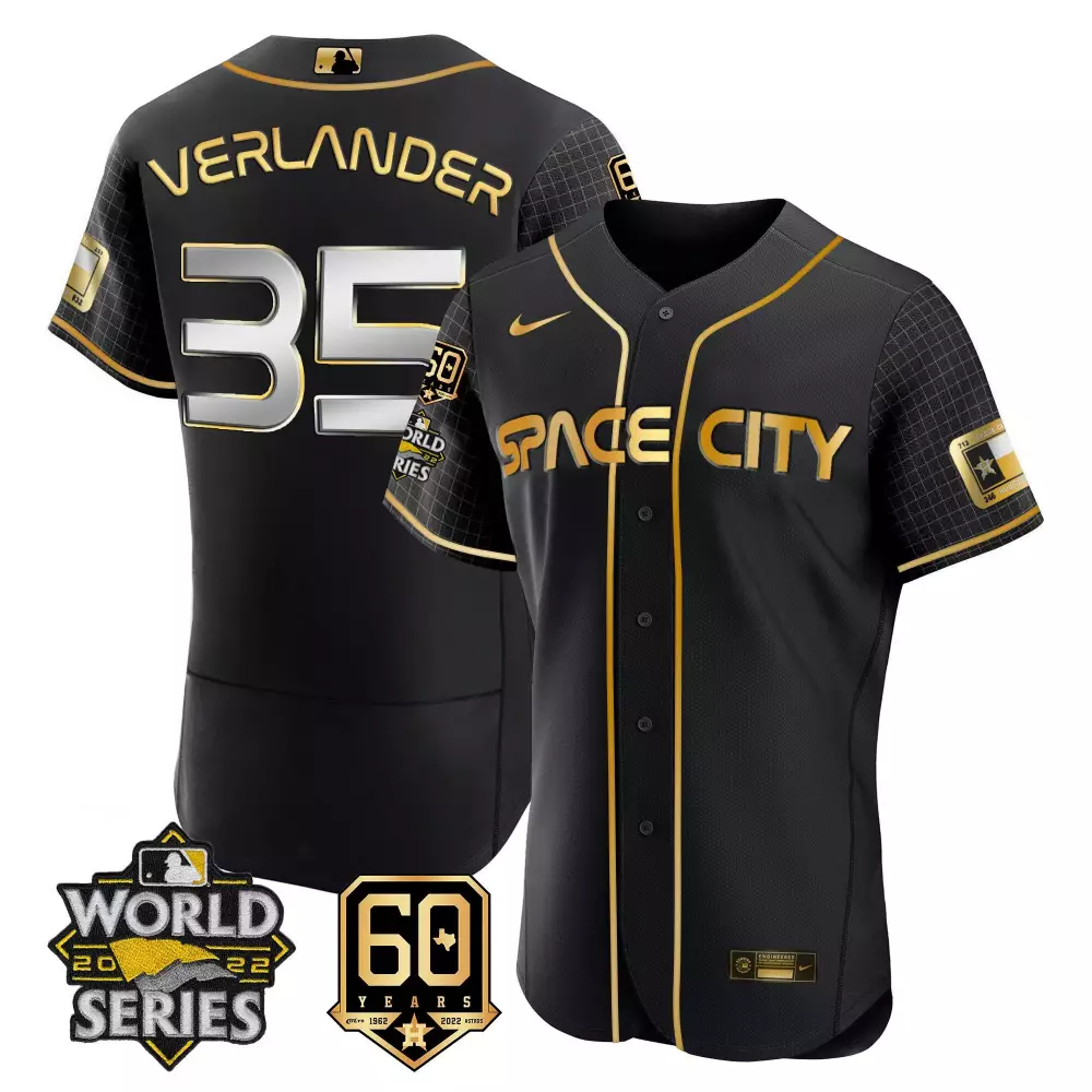 Justin Verlander 35 Space City Jersey Black World Series 2022 60 Years 1962-2022 Astros