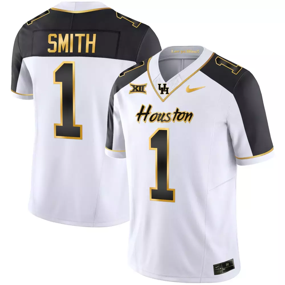 Smith 1 Houston Cougars Jersey White Big Men Black Gold All Stitched