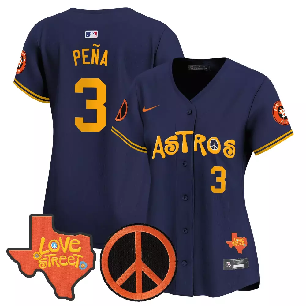 Yordan Pea 3 Astros Jersey Navy City Connect Love Street Texas Peace Sign Men Orange